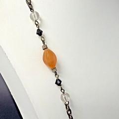 Vintage Estate 26-28″ Bronze Toned Orange & Clear Beaded Chain Station Necklace