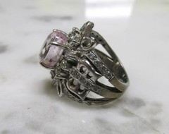 Light Pink Topaz Sterling Silver Cocktail Ring w/ Clear Accents 9g ~ 5-C413