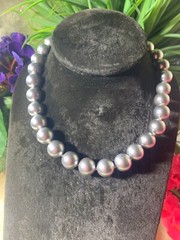 15.5”IN VINTAGE STERLING SILVER & MARCASITE CLASP W 15MM GRAY FAUX PEARLS