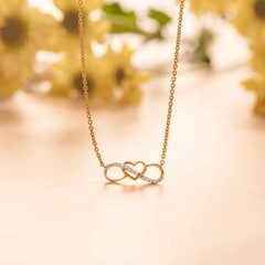 Elegant Infinity Heart Necklace 14K Yellow Gold Over 2.0 Ct Simulated Diamond