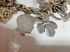 Sterling Silver Bell Trading Vintage link charm bracelet with 25 various charms