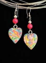 Polymer Clay Heart Dangle Earrings 90s Vintage Multicolor Love Retro Beaded
