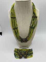 Vintage JJJ Rhinestone Butterfly Necklace And Matching Stretchy Bracelet