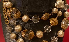 Vtg Miriam Haskell Signed Faux Pearl Lucite Ornate Russian Gold Beaded Necklace
