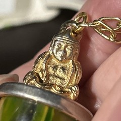 Vintage 30g Green Yellow Tested Bakelite Buddha Fob Pendant French 32” Necklace