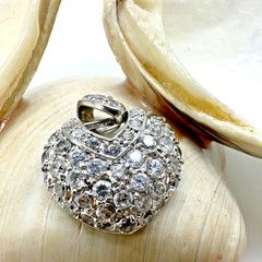 VINTAGE 80s 925 STERLING SILVER CZ HEART SHAPE PENDANT