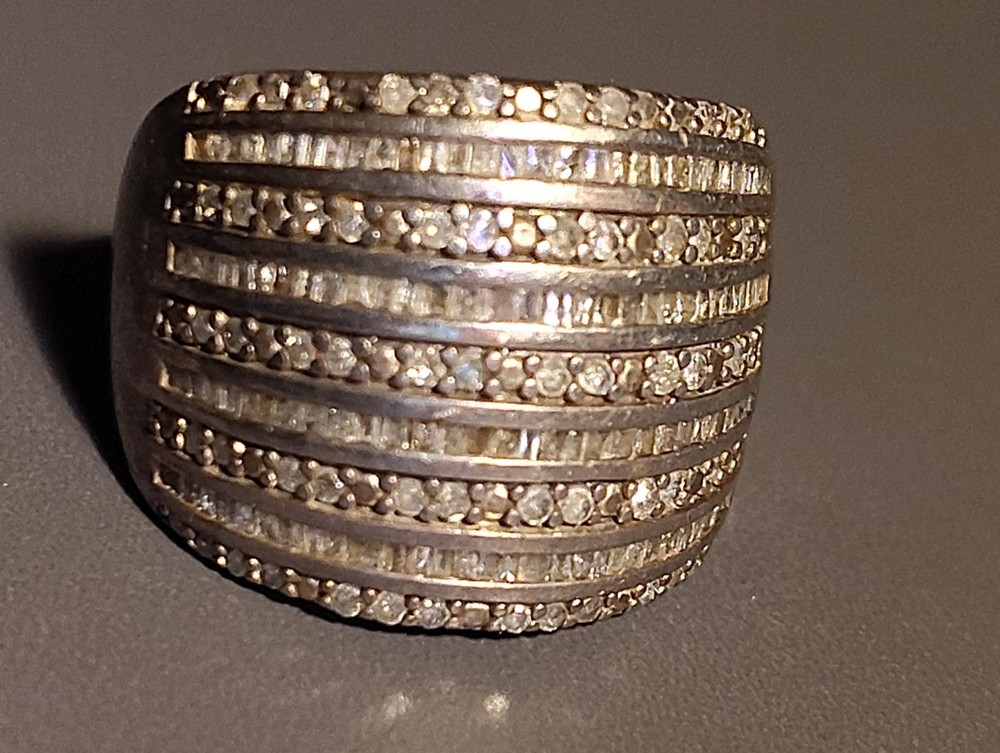 Vintage Sterling Silver 2 Ct Diamond Band Ring Size 10
