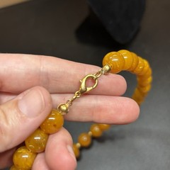 Vtg Amber Yellow W Brown Flecks Beaded Necklace Graduated Chunky MCM