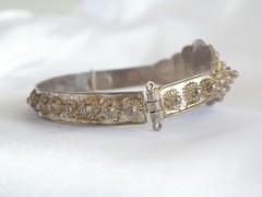 Antique Zeeland Button Sterling Silver Import Filigree Bracelet 7″