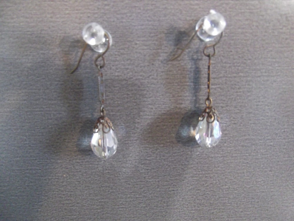 1 Pair Unique 1.5″in Glass Clear Crystal Antique Tear Drop Shape Dangle