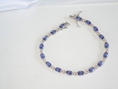 Vintage Sterling Silver 925 Lab Created Tanzanite Station Tennis Bracelet 7″