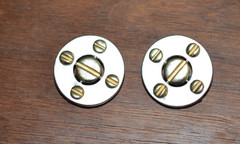 Erwin Pearl INDUSTRIAL Earrings Round Silver/Gold 2-Tone Clip Signed Vintage