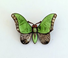 Antique Enamel Metal Paste Stone Small Butterfly Pin Brooch