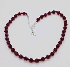 Chaps Necklace Red Faceted Beaded Silver tone Couture Vintage 21 in