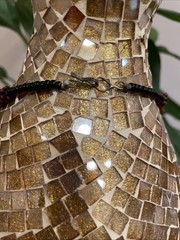 Vintage Handmade Statement Tribal Necklace with Wood, Metal & Red Beads 18”