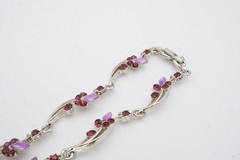 Vintage Necklace Silver Tone Purple Rhinestone Flower Ivy 15″