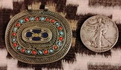 Vintage Tibetan/Himalayan Silver Alloy Coral and Turquoise pendant-28.9g