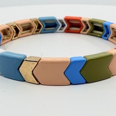 Vintage Multi Color Enamel Chevron Tile Stretch Bracelet Boho Tila Bead Y2K 90s