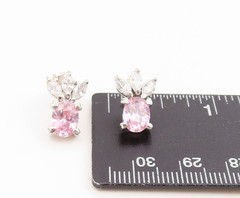 925 Sterling Silver Vintage Earrings Elegant Pink & White Topaz Stud EG14341