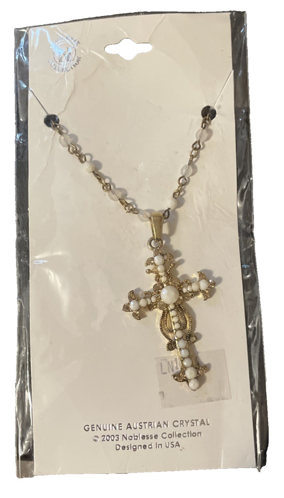 Noblesse Collection Signed VCLM Austrian Crystal Cross Necklace 18” Bead Chain