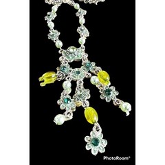Vintage VCLM Chandelier Necklace Crystals Floral 18 inch L 4 inch extender New