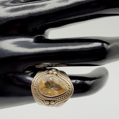 Artisan Smoky Quartz Teardrop Southwestern Style Silver 925 Ring Sz 5.75 Tested