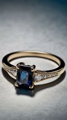 Vintage Style Art Deco Radiant Cut Blue Sapphire Wedding Ring In 925 Silver Ring