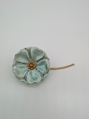 Vintage large enamelled turquoise flower brooch, 3.75 inches