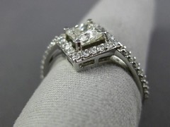 WIDE .99CT ROUND & PRINCESS DIAMOND 14KT WHITE GOLD HALO SQUARE ENGAGEMENT RING
