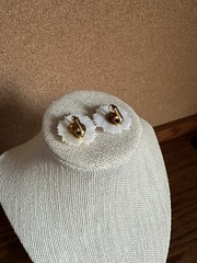 Etsy Maker Mother Of Pearl And Rhinestone Flower Clip On Earrings