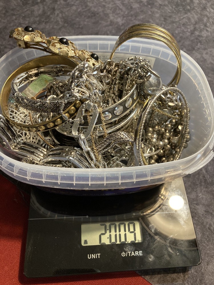 2 LB Treasure Hunt Gold & Silver Tone Estate Jewelry 100% Untested