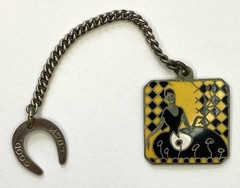 Art Deco Enamel Metal Fob Chain Charm Good Luck Horseshoe Flapper Woman Yellow