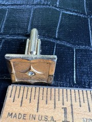 Vintage Cuff Links Men Goldtone Square Textured Clear Rhinestone Accent Toggle