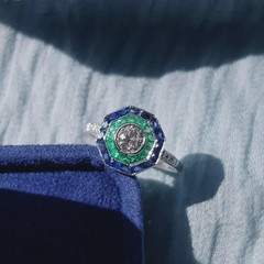 Art Deco Vintage Style Lab Created Diamond Engagement Wedding 925 Silver Ring