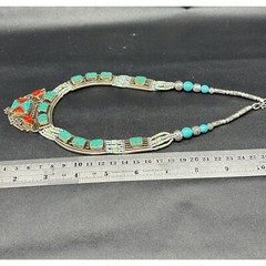 Nepal Jewelry Brass Turquoise Coral Heishi Beaded Handmade Choker Necklace
