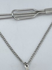 Tie Clip bar Miners Pick Axe & Shovel pave set Spinel silver tone