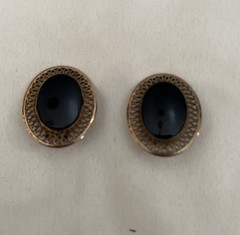 Vintage 1940’s To 50’s Black Onyx Pendant With Clip On Earrings