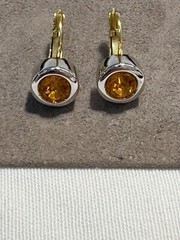 JOAN RIVERS Silver & Gold Tone Pierced Earrings with Multi-Faceted Gold Stone