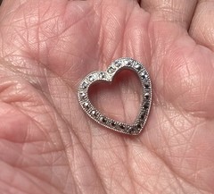 Vintage Theda 925 Sterling Silver Marcasite Open Heart Love Slide Pendant