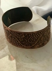 Art Nouveau Style Vintage Solid Copper Cuff Bracelet With Grapes & Leaves Design