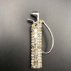 Vintage Rhinestone Silver Tone Golf Bag with 2 Clubs Brooch Pin