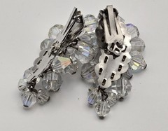 Vintage 1950s Aurora Borealis Crystal Cluster Clip-On Earrings
