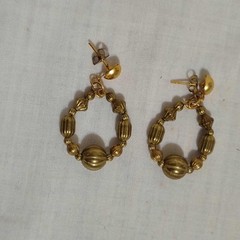Vintage Gold Beaded Hoop Earrings 1″ For Pierced Ears Post with Back