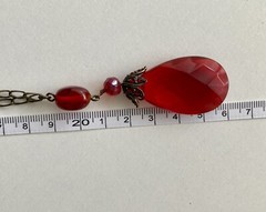 Vintage Red Teardrop Pendant 30in Bead Station Chain 30in Necklace 34g Ladies