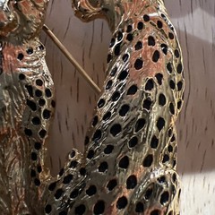 Vintage Green Eyed Crystal Rhinestone Golden Tone Twin Family Leopard Brooch