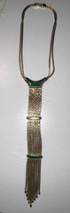Vintage 1865 Signed Egyptian Revival Green Enamel Fringe Tassel Necklace 60s 64g