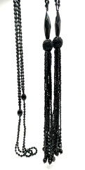Antique Art Deco French Jet Black Glass Sautoir Open End Tassel Flapper Necklace