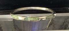Vintage Silver plate Bangle Bracelet W/ Round Jade Beads Inside Unique Piece