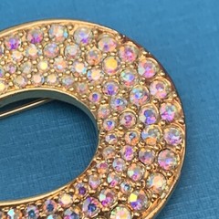 Swarovski Signed Brooch Pin Blue Green Crystal Peacock Rain Drop Iridescent