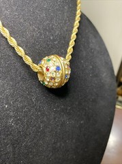 Vintage Big Gold Tone Crystal Rhinestone Ball Slide Rope Chain Necklace 28”